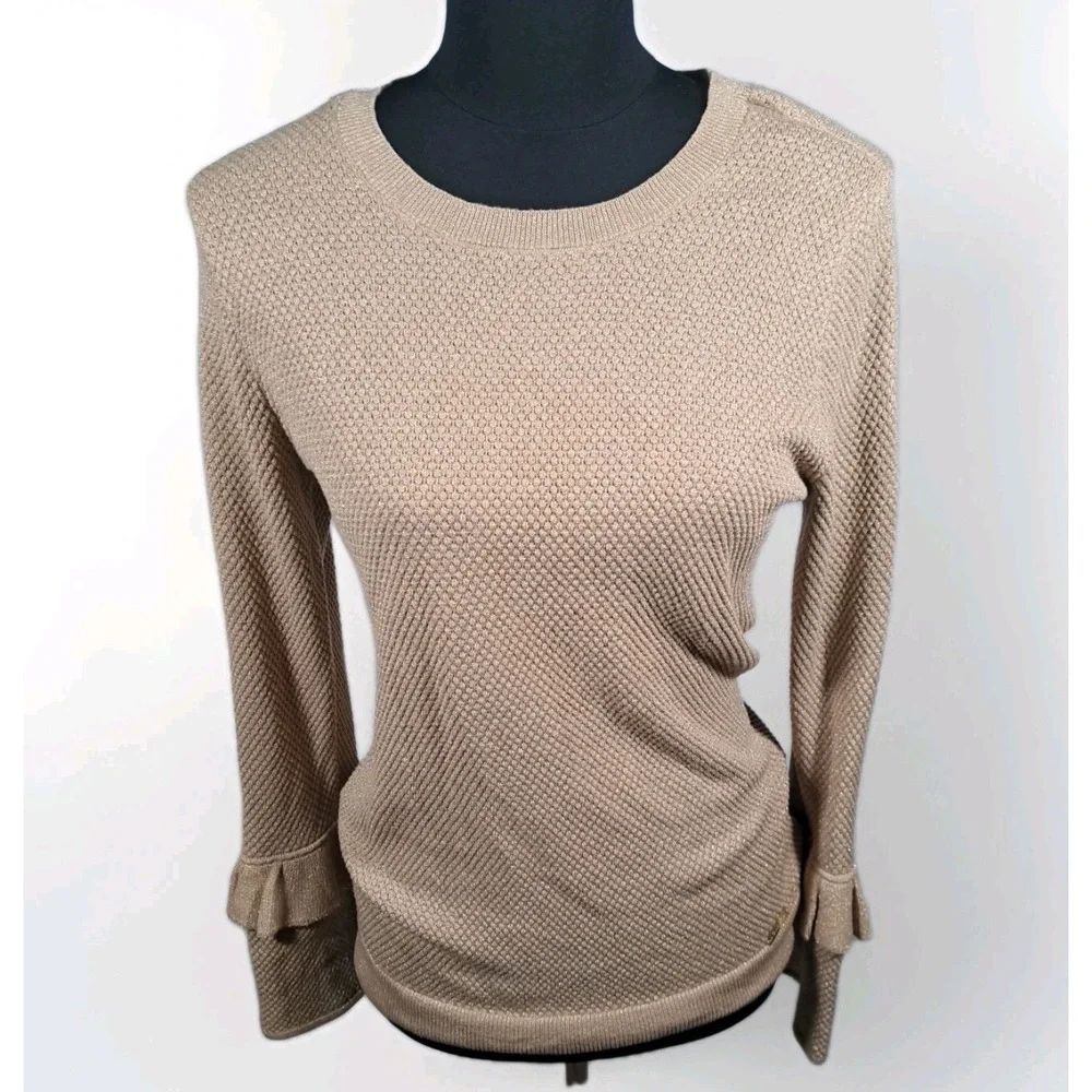Michael Kors Women's Long Sleeved Gold Metallic Sweater Top Size Small